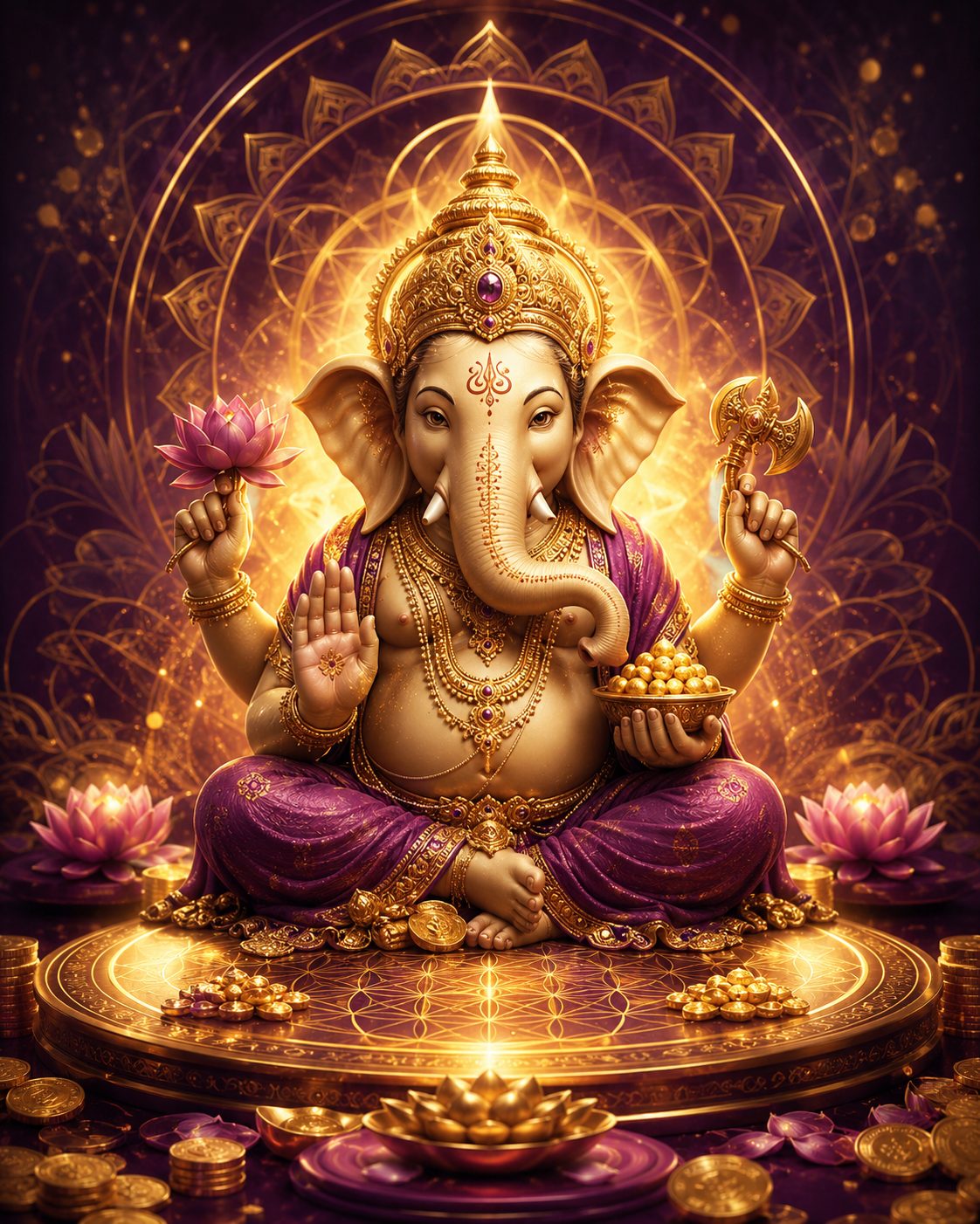 Imagem simbólica da Mesa Quântica da Prosperidade Ganesha, abertura de caminhos, abundância financeira e remoção de obstáculos