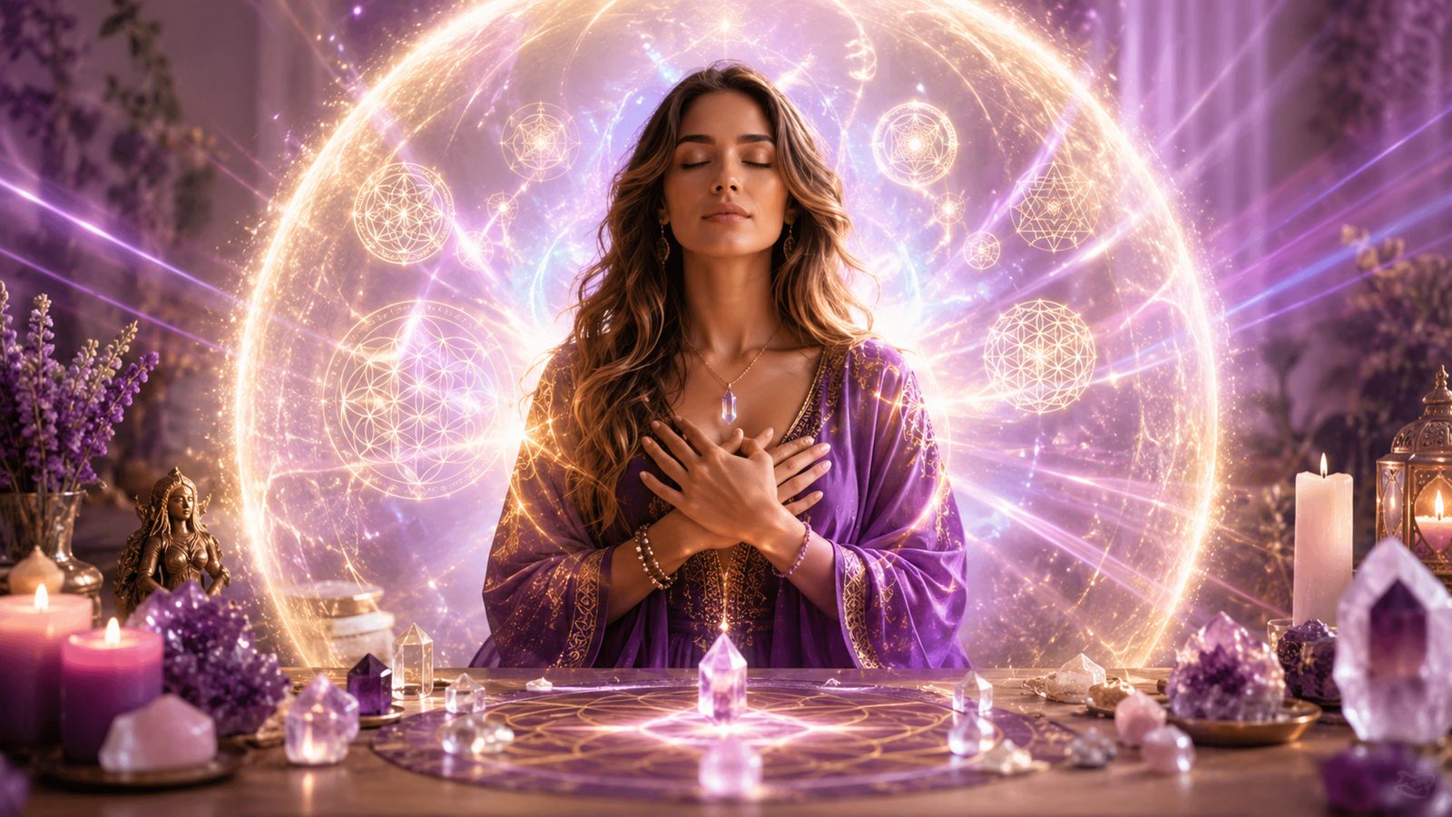 Imagem simbólica da Mesa Radiônica Proteção Energética trabalhando limpeza espiritual e fortalecimento do campo de defesa