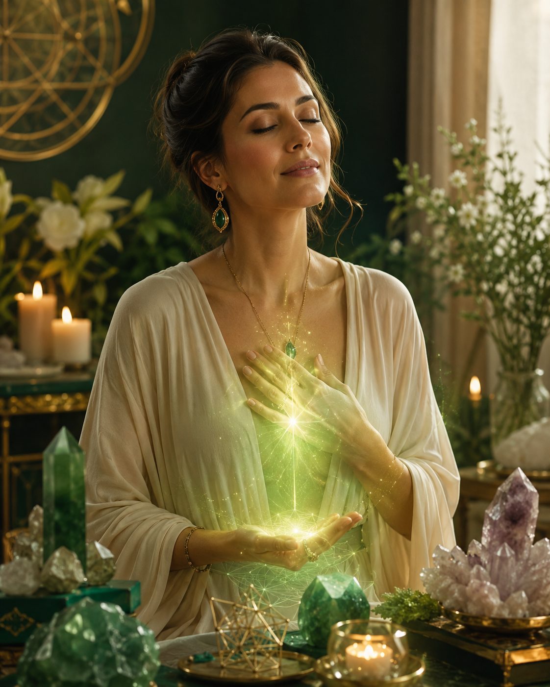 Imagem simbólica da Mesa Quântica Arcanjo Rafael trabalhando cura energética, vitalidade e harmonização